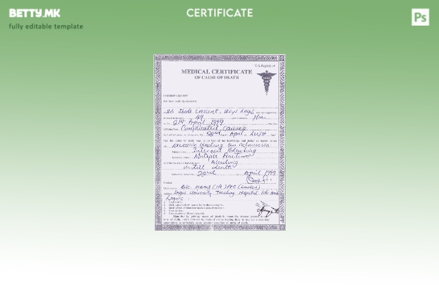 Модерен стил Шаблон за уверение за смрт на универзитетската болница Лагос во Анг